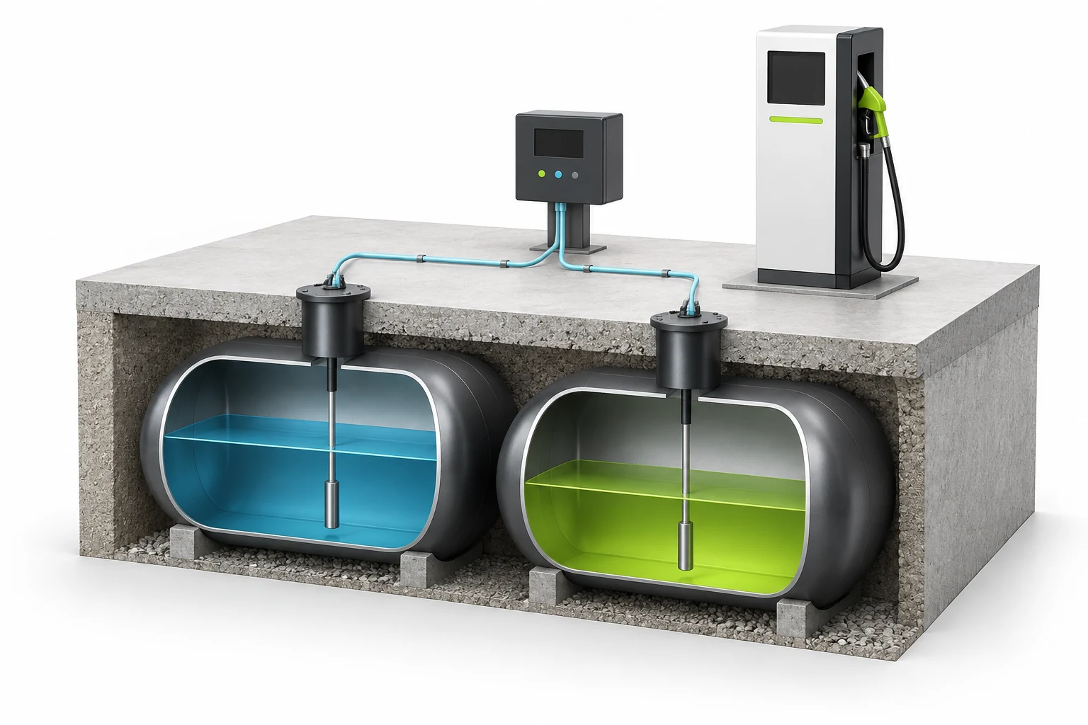 Fuel levels and tank probes connected to a forecourt controller
