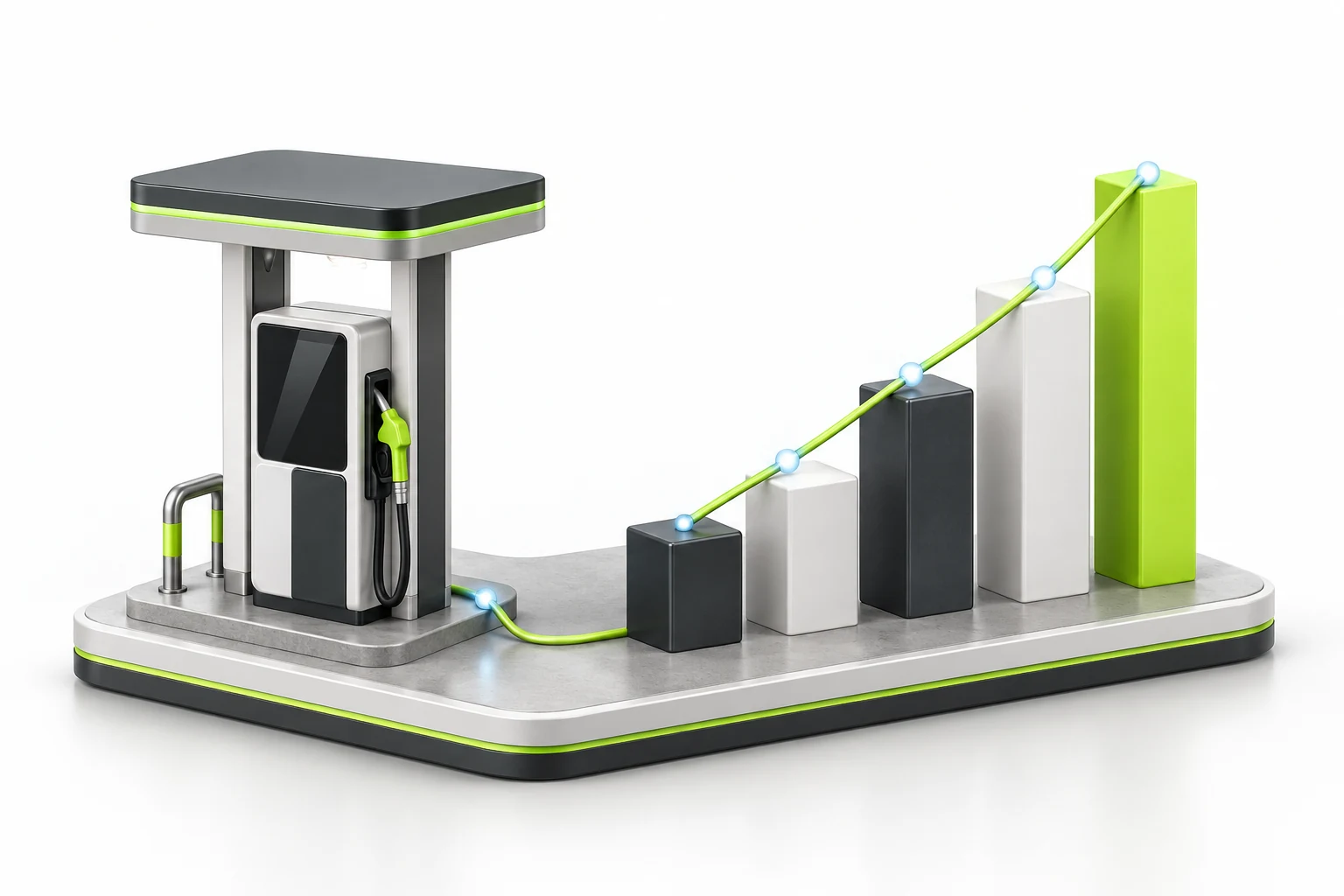 Fuel-station sales charts and operational data connected to embedded analytics