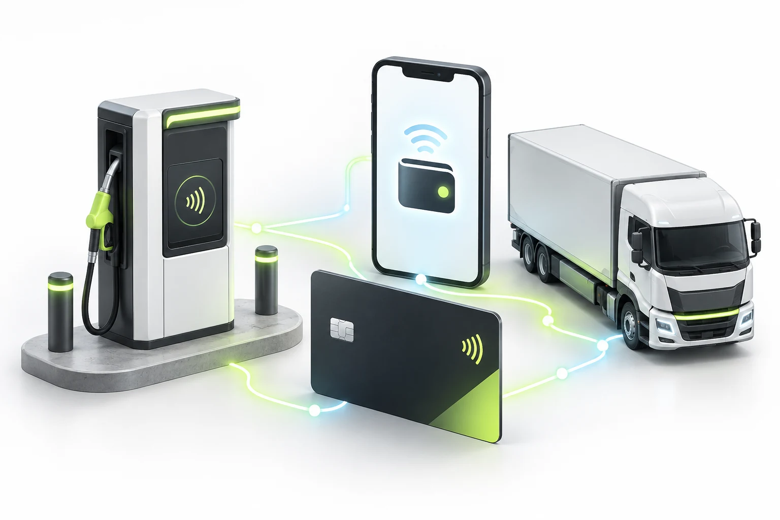 Fleet card and mobile wallet connected to a fuel terminal and truck